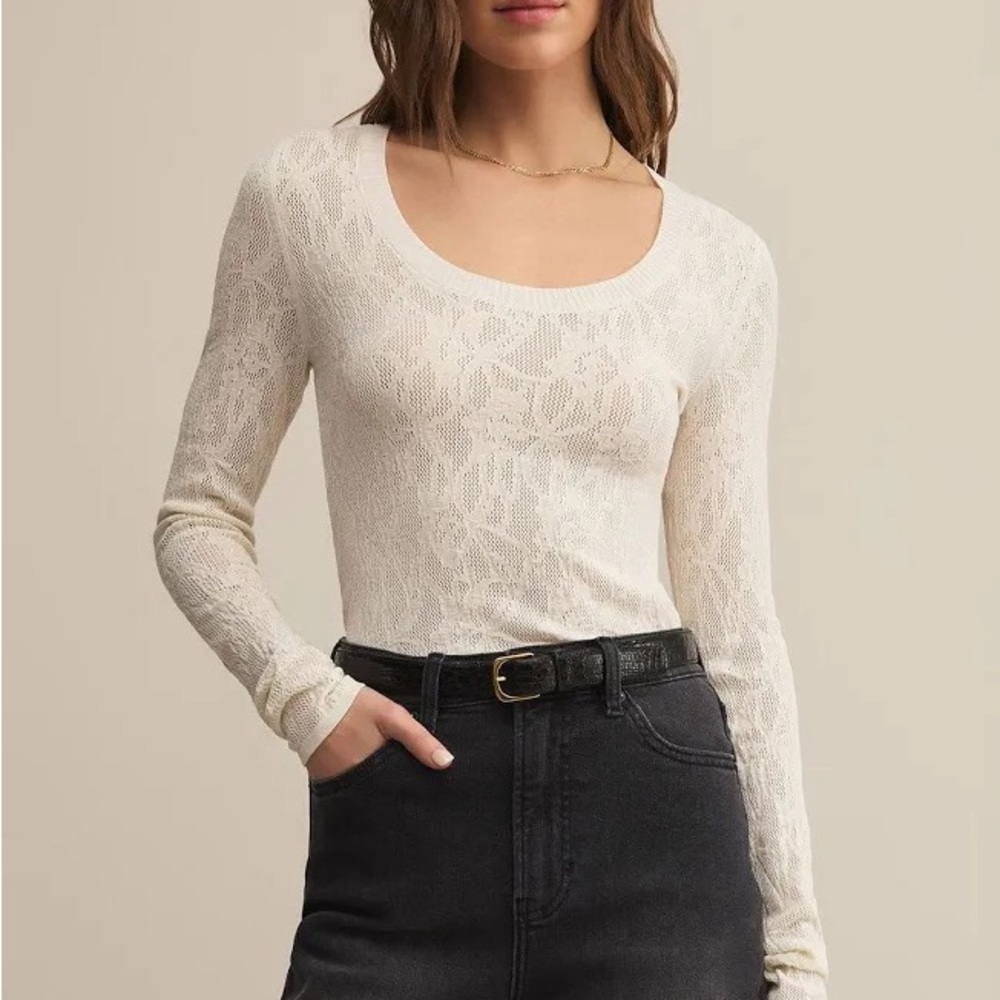 Z Supply Tibi Mesh Long Sleeve Scoop Neck Tee